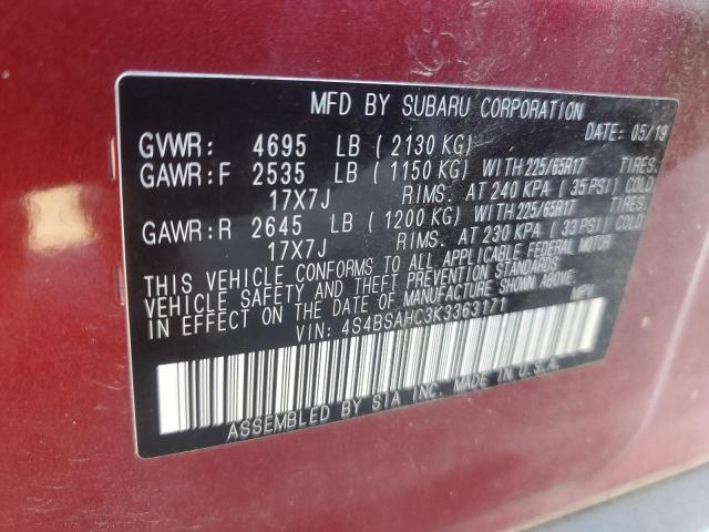 Photo 14 from auction – 2019 SUBARU OUTBACK 2. with VIN 4S4BSAHC3K3363171