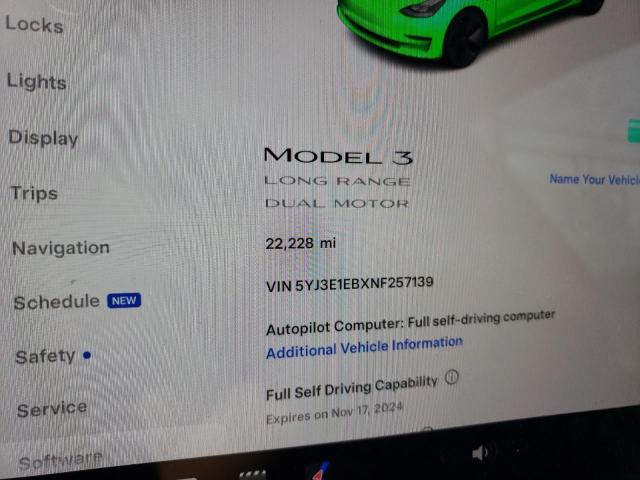 Photo 9 from auction – 2022 TESLA MODEL 3 with VIN 5YJ3E1EBXNF257139