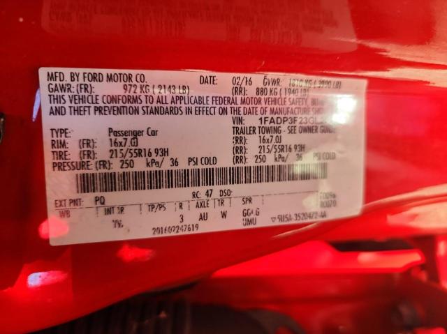 Photo 10 from auction – 2016 FORD FOCUS SE with VIN 1FADP3F23GL288473