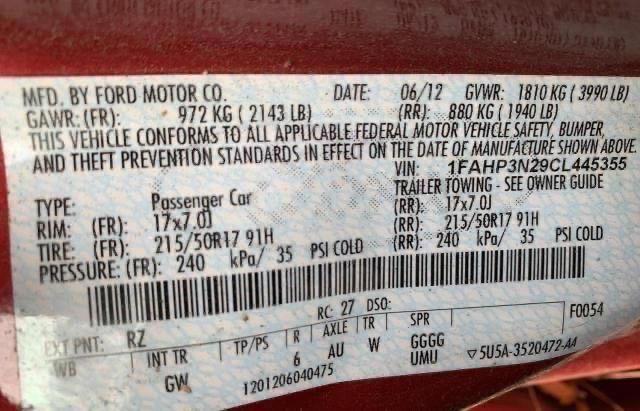 Photo 10 from auction – 2012 FORD FOCUS TITA with VIN 1FAHP3N29CL445355