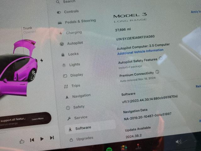 Photo 9 from auction – 2019 TESLA MODEL 3 with VIN 5YJ3E1EA6KF314360