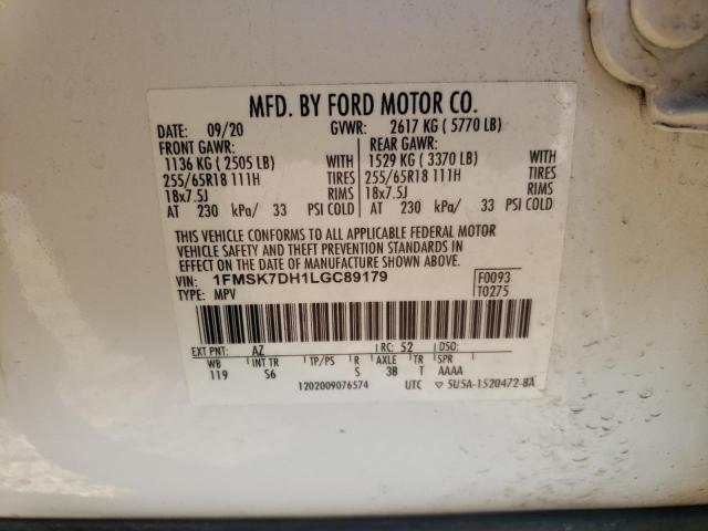 Photo 14 from auction – 2020 FORD EXPLORER X with VIN 1FMSK7DH1LGC89179