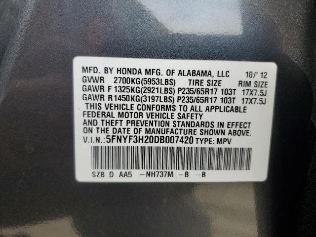 Photo 14 from auction – 2013 HONDA PILOT LX with VIN 5FNYF3H20DB007420