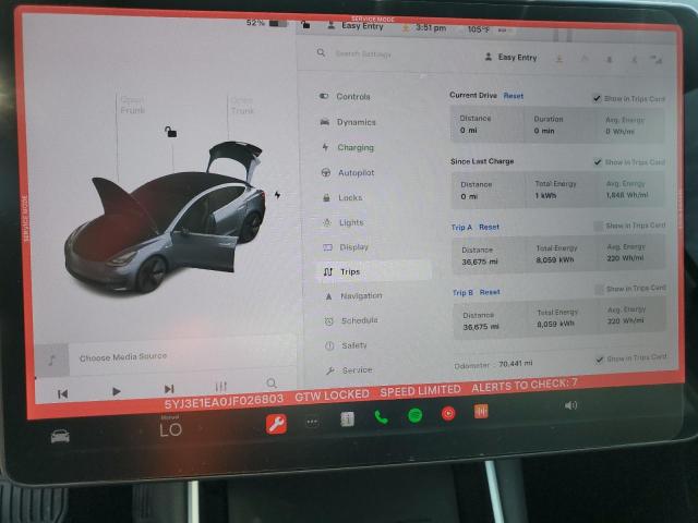 Photo 9 from auction – 2018 TESLA MODEL 3 with VIN 5YJ3E1EA0JF026803