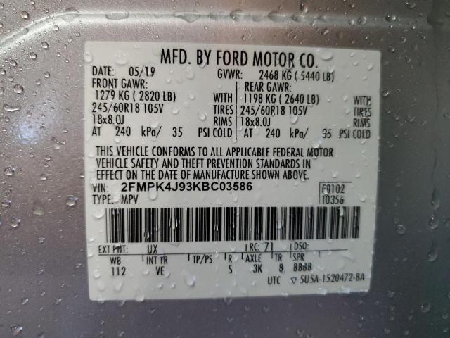 Photo 14 from auction – 2019 FORD EDGE SEL with VIN 2FMPK4J93KBC03586