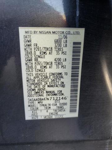 Photo 14 from auction – 2007 NISSAN ARMADA SE with VIN 5N1AA08A47N712146