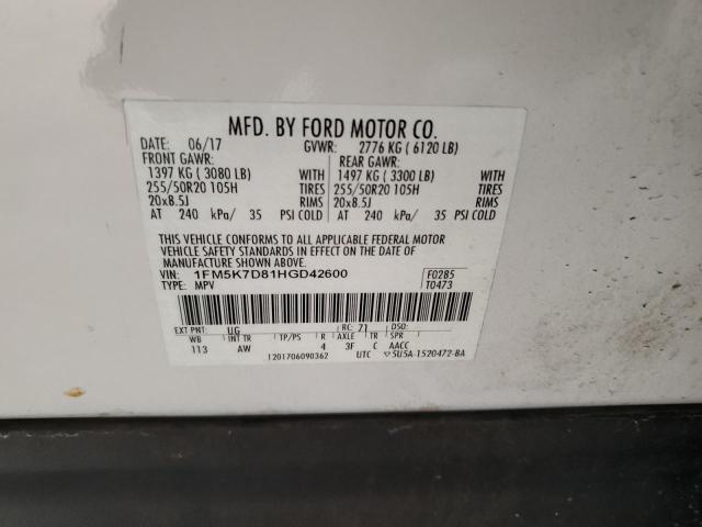 Photo 14 from auction – 2017 FORD EXPLORER X with VIN 1FM5K7D81HGD42600