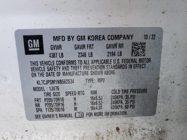 Photo 14 from auction – 2022 CHEVROLET TRAX 1LT with VIN KL7CJPSM1NB562534