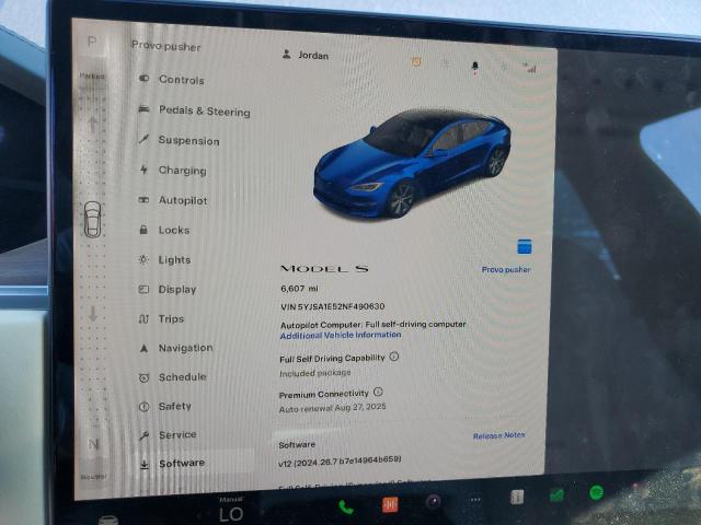 Photo 9 from auction – 2022 TESLA MODEL S with VIN 5YJSA1E52NF490630