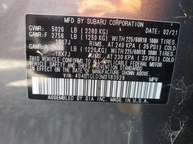 Photo 14 from auction – 2021 SUBARU OUTBACK ON with VIN 4S4BTGLD3M3183529
