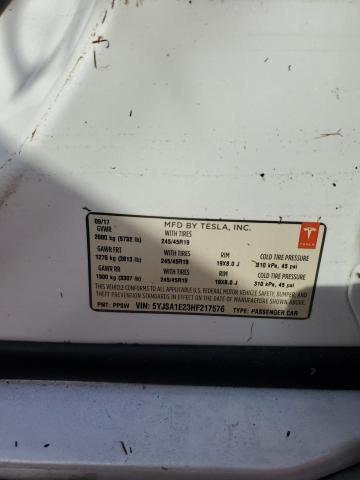 Photo 14 from auction – 2017 TESLA MODEL S with VIN 5YJSA1E23HF217576