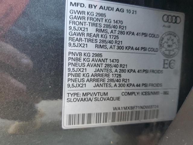Photo 14 from auction – 2022 AUDI Q7 PROGRES with VIN WA1MXBF71ND003724