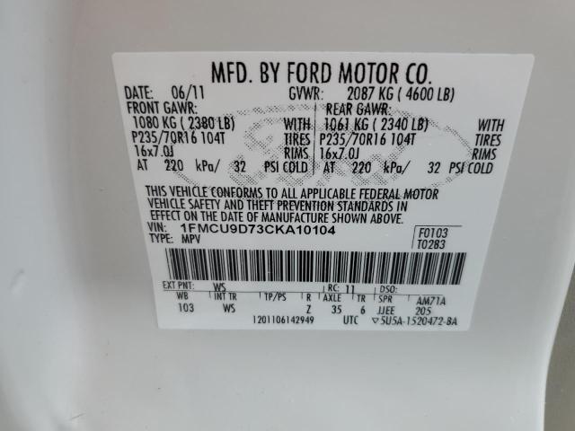 Photo 14 from auction – 2012 FORD ESCAPE XLT with VIN 1FMCU9D73CKA10104
