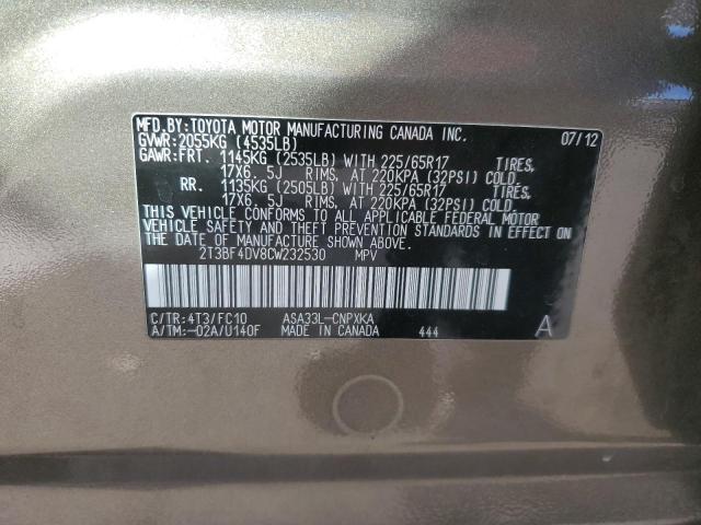 Photo 14 from auction – 2012 TOYOTA RAV4 with VIN 2T3BF4DV8CW232530