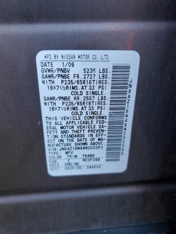Photo 14 from auction – 2009 NISSAN MURANO S with VIN JN8AZ18W49W202086