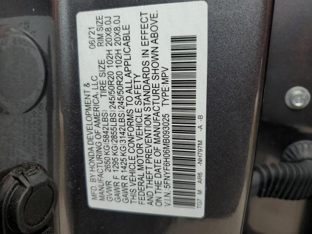 Photo 14 from auction – 2021 HONDA PILOT ELIT with VIN 5FNYF6H06MB093025