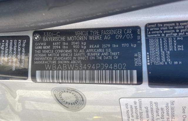 Photo 10 from auction – 2004 BMW 330 CI with VIN WBABW53494PJ94802