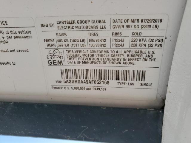 Photo 10 from auction – 2010 GEM ELECTRIC with VIN 5ASGRGA49AF052168