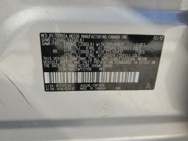 Photo 14 from auction – 2012 TOYOTA RAV4 with VIN 2T3KF4DV2CW112108