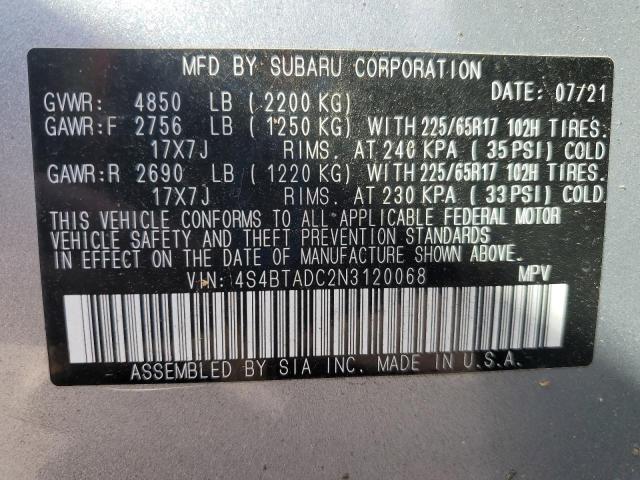Photo 14 from auction – 2022 SUBARU OUTBACK PR with VIN 4S4BTADC2N3120068