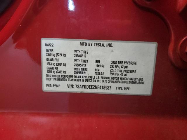 Photo 14 from auction – 2022 TESLA MODEL Y with VIN 7SAYGDEE2NF418937