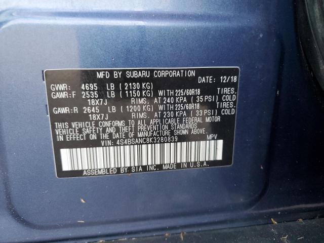 Photo 14 from auction – 2019 SUBARU OUTBACK 2. with VIN 4S4BSANC8K3280839