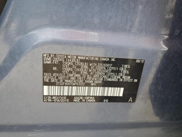 Photo 14 from auction – 2012 TOYOTA RAV4 with VIN 2T3ZF4DV7CW143322