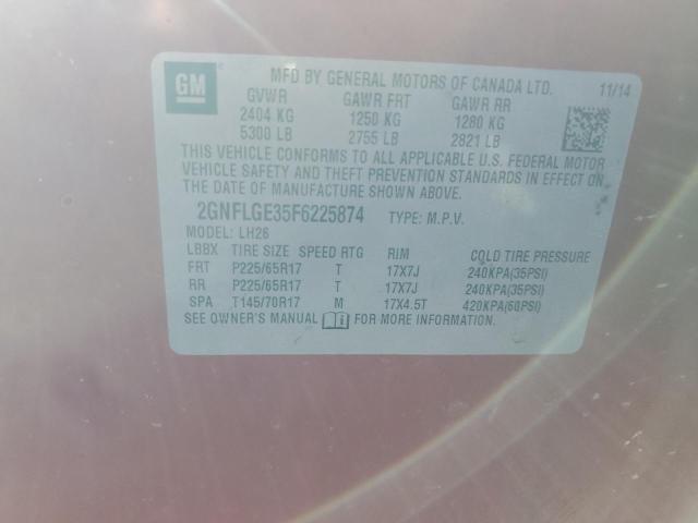 Photo 14 from auction – 2015 CHEVROLET EQUINOX LT with VIN 2GNFLGE35F6225874