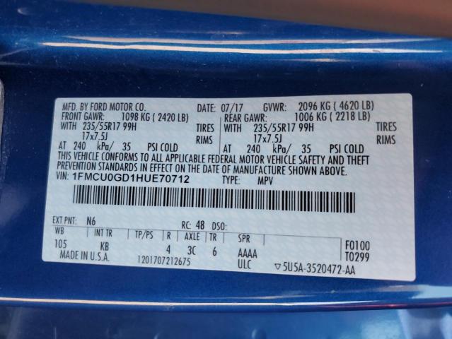 Photo 14 from auction – 2017 FORD ESCAPE SE with VIN 1FMCU0GD1HUE70712