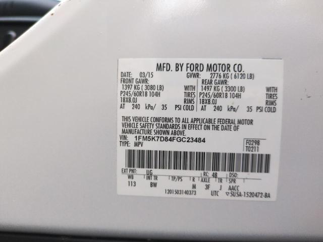 Photo 14 from auction – 2015 FORD EXPLORER X with VIN 1FM5K7D84FGC23484
