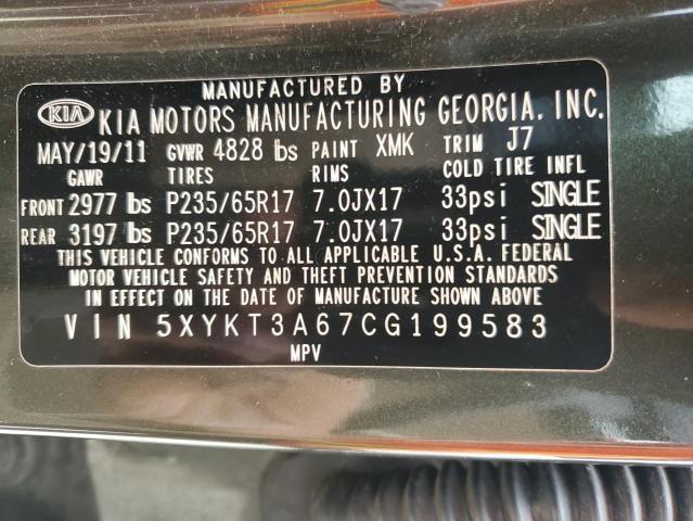 Photo 14 from auction – 2012 KIA SORENTO BA with VIN 5XYKT3A67CG199583