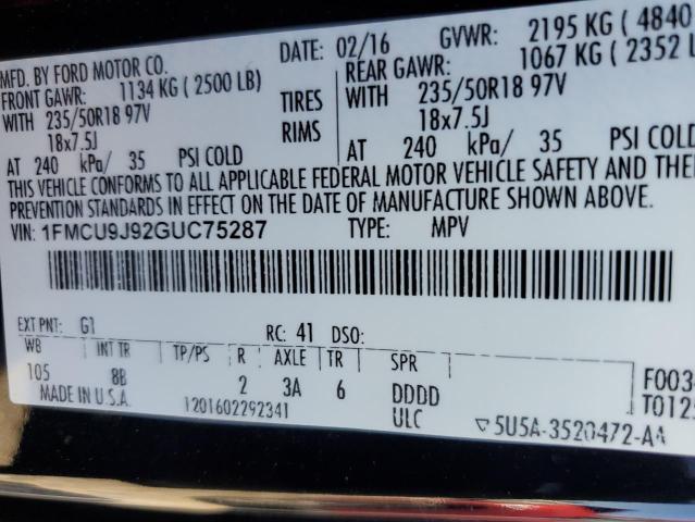 Photo 14 from auction – 2016 FORD ESCAPE TIT with VIN 1FMCU9J92GUC75287
