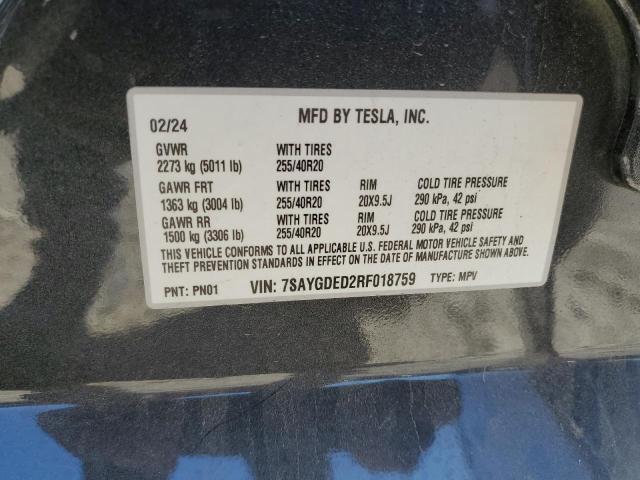 Photo 14 from auction – 2024 TESLA MODEL Y with VIN 7SAYGDED2RF018759