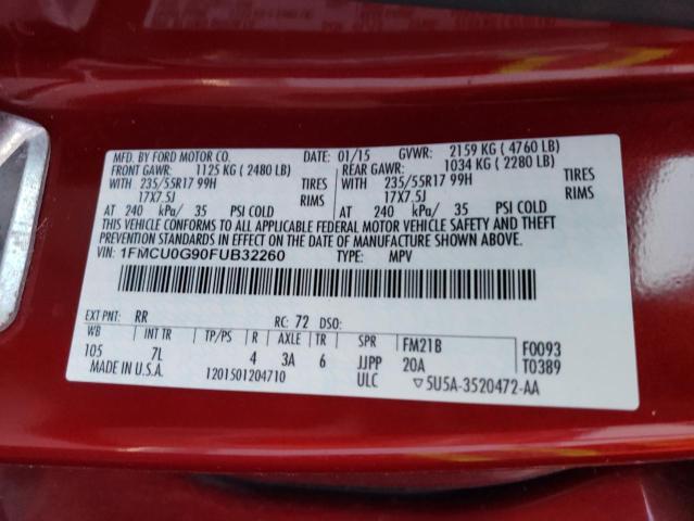 Photo 14 from auction – 2015 FORD ESCAPE SE with VIN 1FMCU0G90FUB32260