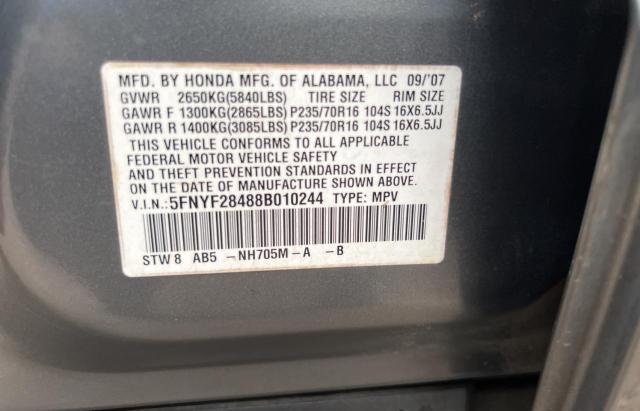 Photo 10 from auction – 2008 HONDA PILOT EX with VIN 5FNYF28488B010244