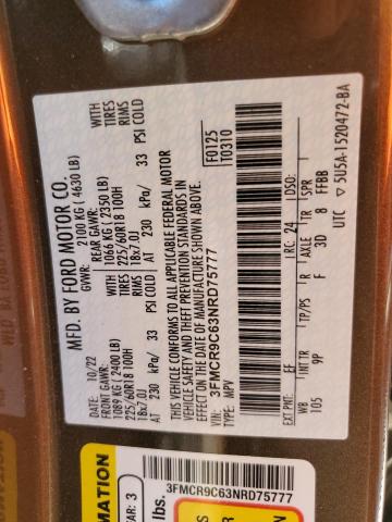 Photo 14 from auction – 2022 FORD BRONCO SPO with VIN 3FMCR9C63NRD75777