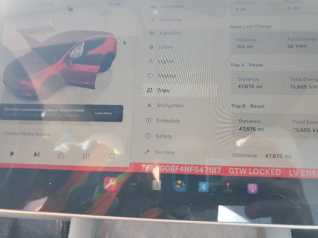 Photo 9 from auction – 2022 TESLA MODEL Y with VIN 7SAYGDEF4NF547187