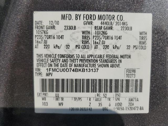 Photo 14 from auction – 2011 FORD ESCAPE XLT with VIN 1FMCU0D74BKB13137