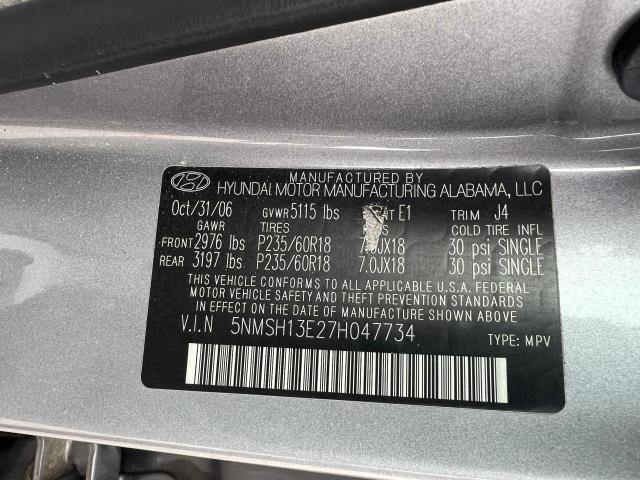 Photo 10 from auction – 2007 HYUNDAI SANTA FE S with VIN 5NMSH13E27H047734