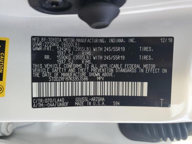 Photo 14 from auction – 2019 TOYOTA HIGHLANDER with VIN 5TDDZRFH7KS953586