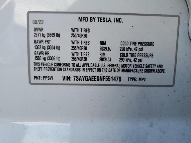 Photo 14 from auction – 2022 TESLA MODEL Y with VIN 7SAYGAEE0NF551470