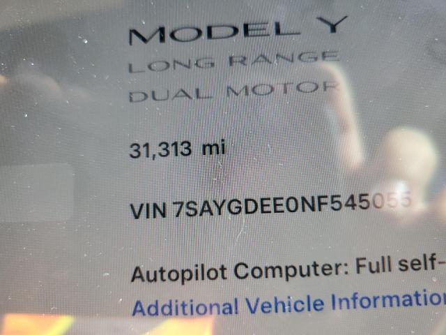 Photo 9 from auction – 2022 TESLA MODEL Y with VIN 7SAYGDEE0NF545055