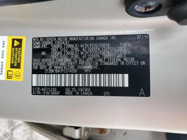 Photo 14 from auction – 2015 LEXUS RX 350 BAS with VIN 2T2BK1BA1FC274056