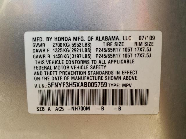 Photo 14 from auction – 2010 HONDA PILOT EXL with VIN 5FNYF3H5XAB005759