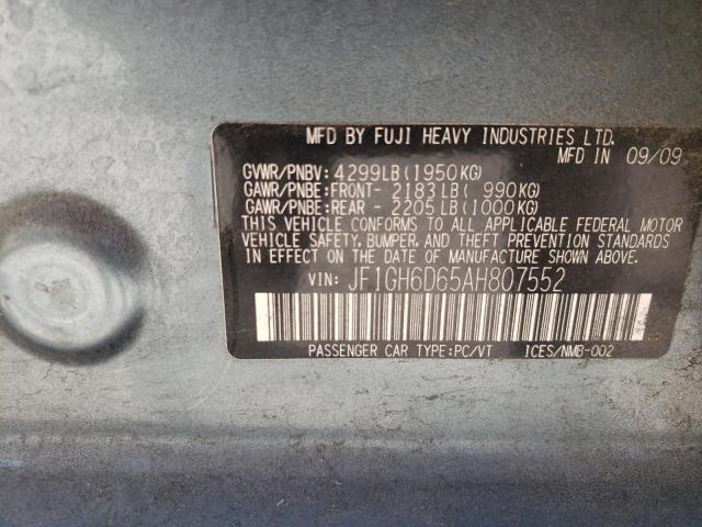 Photo 14 from auction – 2010 SUBARU IMPREZA OU with VIN JF1GH6D65AH807552