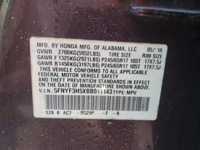 Foto 14 de la subasta – 2011 HONDA PILOT EXL con VIN 5FNYF3H5XBB011143