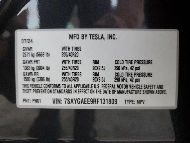 Photo 14 from auction – 2024 TESLA MODEL Y with VIN 7SAYGAEE9RF131809