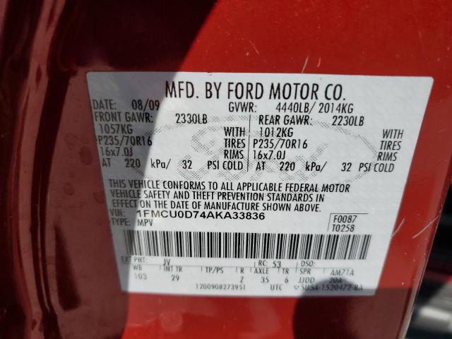 Photo 14 from auction – 2010 FORD ESCAPE XLT with VIN 1FMCU0D74AKA33836