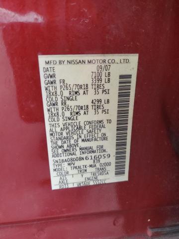 Photo 14 from auction – 2008 NISSAN ARMADA SE with VIN 5N1BA08D08N616059