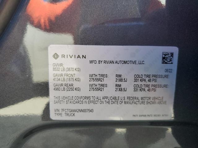 Photo 14 from auction – 2022 RIVIAN R1T ADVENT with VIN 7FCTGAAA2NN007543